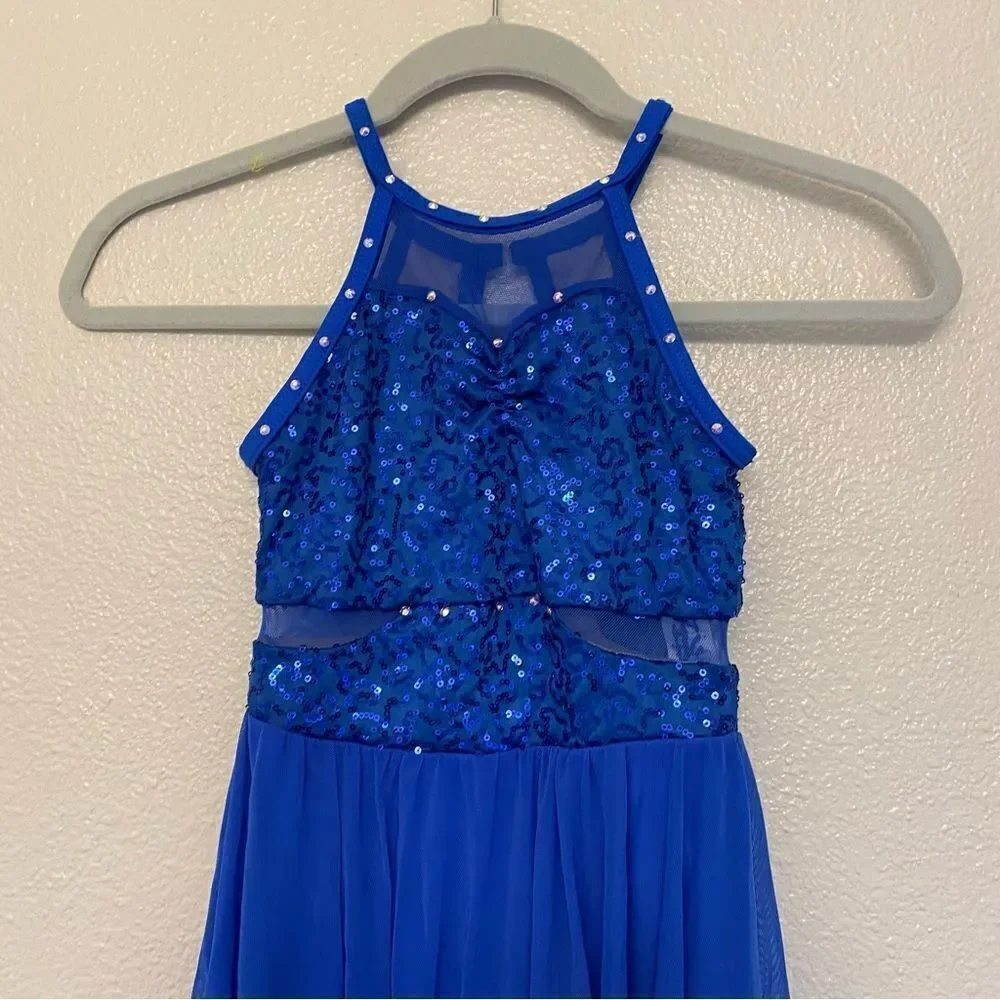 WEISSMAN Dance blue sequin Costume maxi dress lyrical 9876 child IC- child 7/8
